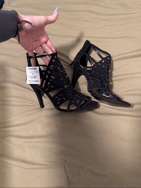 BCBGeneration Black Laser-Cut Suede Heels